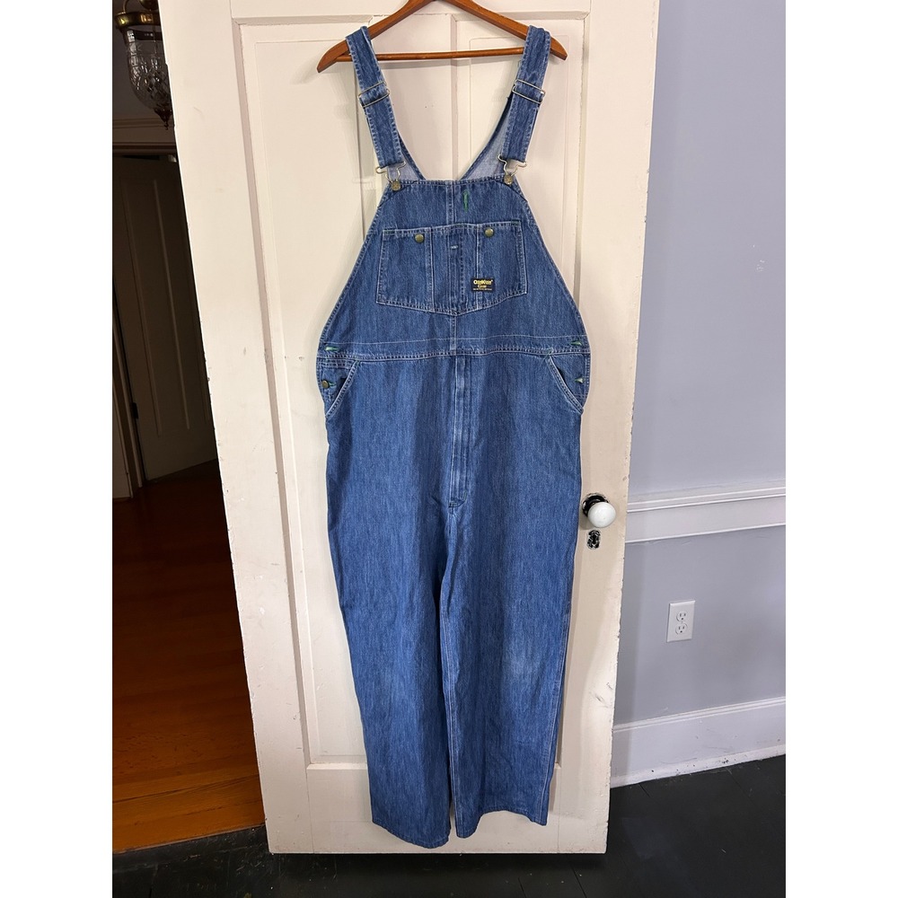 OshKosh Bgosh Classic Vestbak Denim Overalls Mens 44x32 Blue Workwear Utility